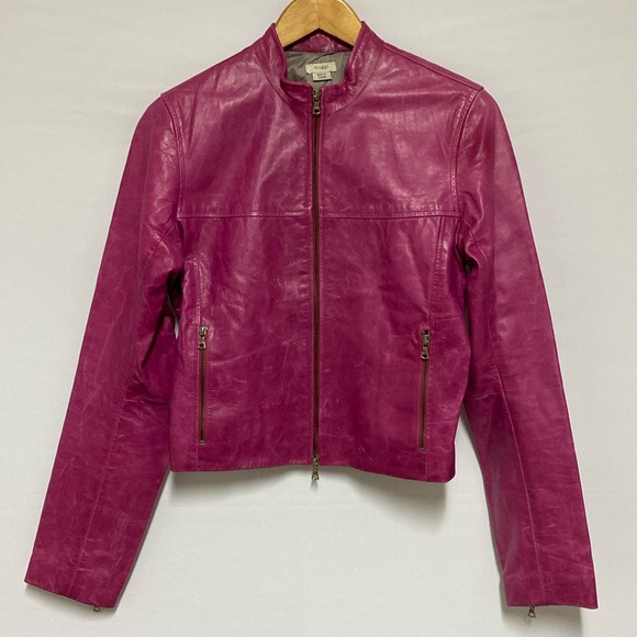 m0851 Magenta Leather Cropped Jacket Made in Canada - Picture 2 of 12